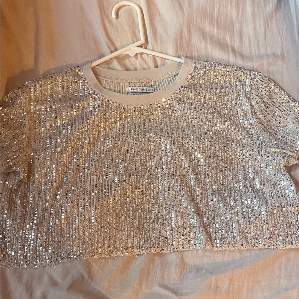 Urban Outfitters Cream Sequin Crop Top Size XS